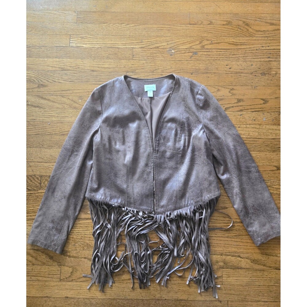 Chico’s Equestrian Brown Faux Suede Fringe Jacket Western Size 1